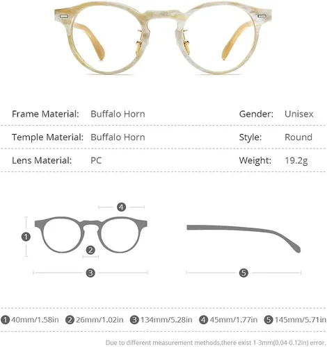 Vista 3 de HEPIDEM Buffalo Horn Gafas Marco para hombres Mujeres Gafas hechas a mano 0020-0024