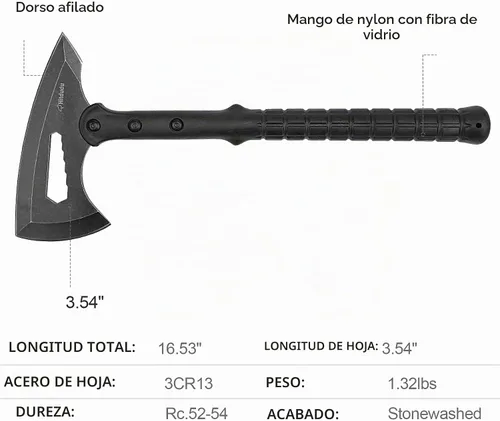 Vista 2 de Tomahawk táctico, hacha de lanzamiento con funda, hacha de camping con pincho, mango de fibra de nailon para supervivencia al aire libre Cabeza