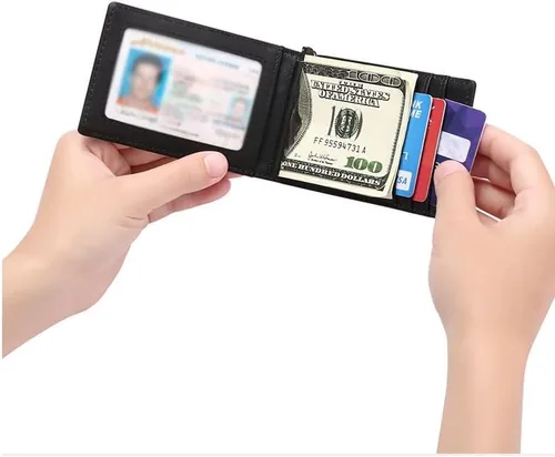 Vista 4 de CCBUY Tarjetero de cuero para hombre, tarjetero de crédito de negocios, tarjetero de identificación para hombre, clip de dinero