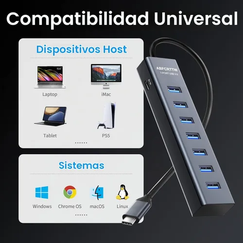 Vista 7 de Adaptador multipuerto USB C a USB Hub, adaptador multipuerto USB C 7 en 1 de aluminio, extensores USB, adaptador USB a USB C para MacBook Pro/Air