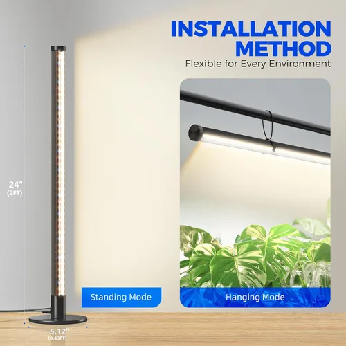 Vista 5 de Barrina Luz de Crecimiento de Pie para Plantas de Interior, 20W 2FT Luz LED de Planta de Escritorio, Colgante y de Pie, Luces de Crecimiento
