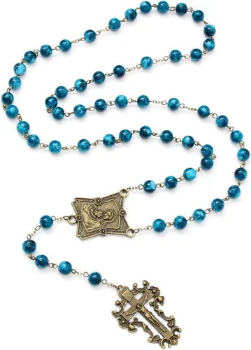 Vista 52 de KOMI Rosario de cuentas católicas para mujer, collar de cuentas de rosario con cruz de crucifijo, perlas de cristal, rosario, rosarios, católicos