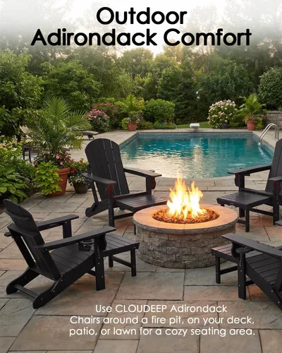 Vista 3 de Silla Adirondack plegable con reposapiés extraíble para patio al Negro