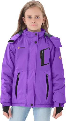 Vista 4 de GEMYSE Chaqueta de esquí impermeable para niña con forro polar, resistente al viento, para snowboard