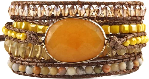 Vista 17 de Women Boho Wrap Bracelet Natural Jasper Crystal Stone Bead Strand Bracelets Marrón