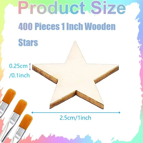 Vista 2 de 400 piezas de estrellas de madera de 1 pulgada, piezas pequeñas de madera sin terminar en forma de estrellas, recortes de madera para manualidades
