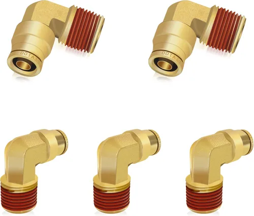 Vista 17 de Siptenk 1/2" Codo DOT de Latón Empuje para Conectar Accesorios de Línea de Aire 5 PIEZAS, Tubo de 1/2" OD x Rosca NPT de 1/2" Accesorios de Conexión