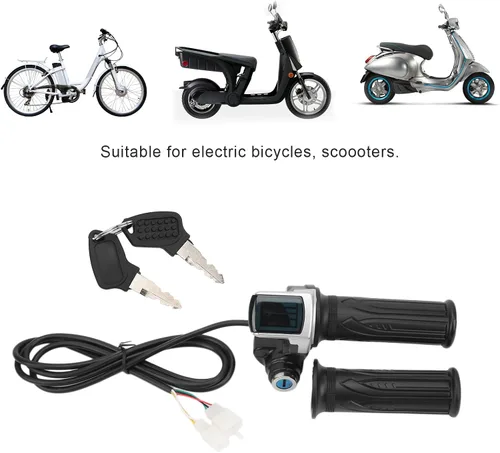 Vista 7 de Acelerador eléctrico para bicicleta, 48 V, agarre de acelerador de media torsión, juego de llaves de bloqueo de pantalla LED para motocicleta scooter