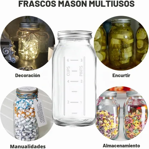 Vista 4 de FyndraX Tarro Mason de boca ancha de 64 onzas con tapa, frasco de vidrio transparente resistente hermético para conservas con banda de medio galón 1