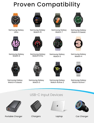 Vista 2 de Sinoacc Cargador USB C para Samsung Galaxy Watch Ultra/7/6/6 Classic/5/5 Pro/4/4 Classic/3/Active 2/Active/Fe 3.3 pies USB tipo C magnético