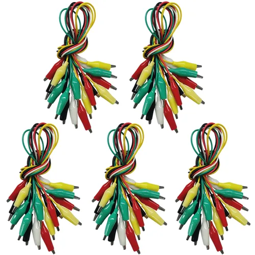 Vista 12 de 10 clips eléctricos de cocodrilo de alta calidad, 5 cables de prueba de colores con sondas de prueba, cables de puente de cocodrilo con clips