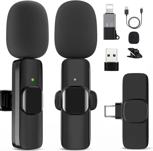 Vista 8 de Mini micrófono, micrófono inalámbrico 3 en 1 para iPhone, iPad, Android, cámara, micrófonos de solapa inalámbricos profesionales para grabación