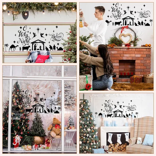 Vista 7 de Chinco Calcomanías grandes de decoración de pared con belén de Navidad, calcomanías de vinilo para pared, decoración de Navidad, murales religiosos