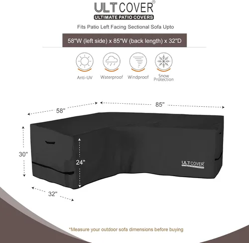 Vista 2 de ULTCOVER Funda de sofá modular para patio en forma de L con orientación a la izquierda, impermeable para muebles de sección exterior de 4 plazas