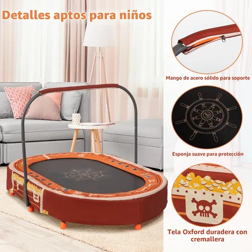 Vista 2 de Indoor Trampoline, 55" Foldable Trampoline with Handle, Oval Trampoline for Kids, Play Rebounder, Kids Trampoline Indoor, Gift for Girls Age 3+