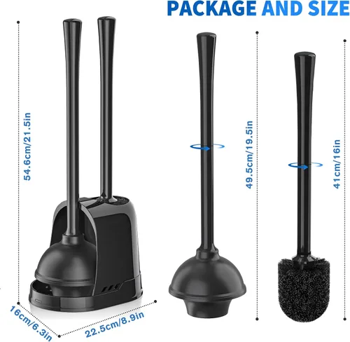 Vista 8 de LOVLOY Émbolo y cepillo de inodoro, paquete de 2 cepillos para tazón y émbolo de inodoro resistente con soporte ventilado, combo de cepillo
