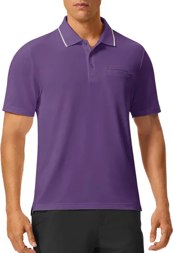 Vista 42 de Rdruko Camisas polo para hombre de manga corta, secado rápido, para golf y deportes al aire libre con bolsillo 01 Negro