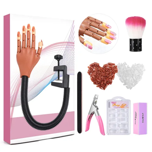 Vista 9 de LIONVISON Mano de práctica para uñas acrílicas, manos de práctica flexibles con dedos y kit de uñas, cepillo de polvo acrílico, herramientas