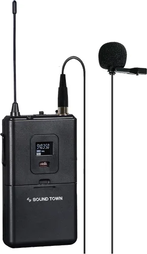 Vista 5 de Sound Town Sistema de micrófono inalámbrico UHF de metal de 200 canales con 1 micrófono de mano, 1 micrófono de solapa y escaneo automático
