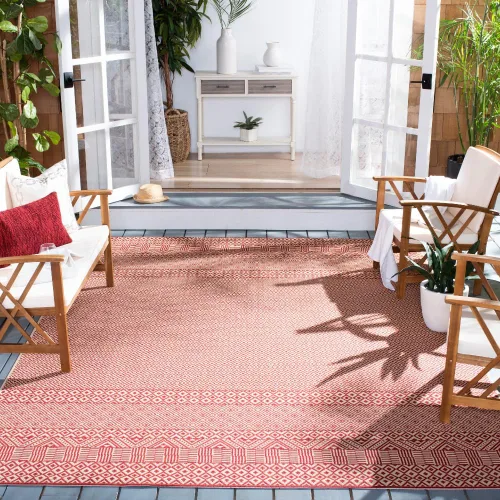 Vista 50 de SAFAVIEH Alfombra lavable para exteriores, colección Courtyard de 2.3 x 6.7 pies, beige y azul aguamarina, no desprende pelusa y es fácil