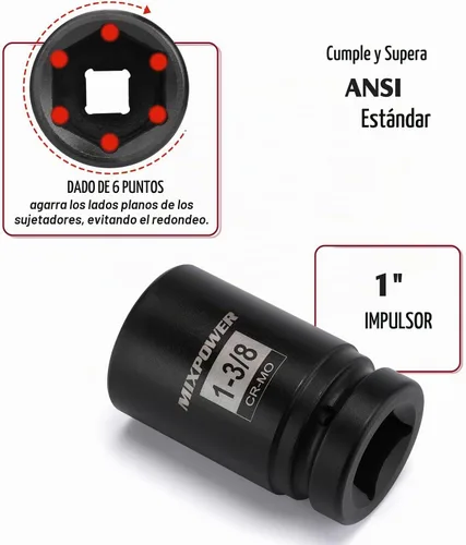 Vista 4 de MIXPOWER 9 piezas 1" de impulsión juego de llaves de impacto profundo, 6 puntas, 1" - 2", CR-MO, SAE, profundo, 1" Dr. juego de llaves de impacto