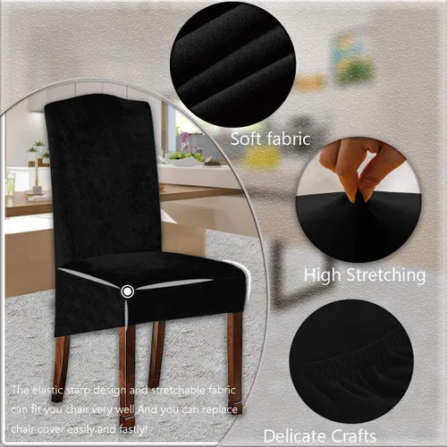 Vista 2 de Fundas de terciopelo para sillas de comedor XL de felpa, fundas elásticas para sillas altas, fundas protectoras de elastano con banda elástica