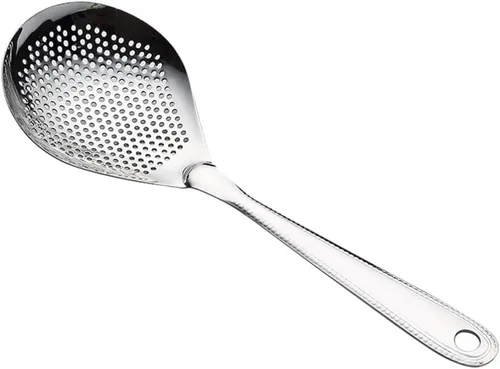 Vista 8 de Hemoton Cuchara ranurada de acero inoxidable, colador de acero inoxidable, cuchara coladora de acero inoxidable con mango para aceite de sopa