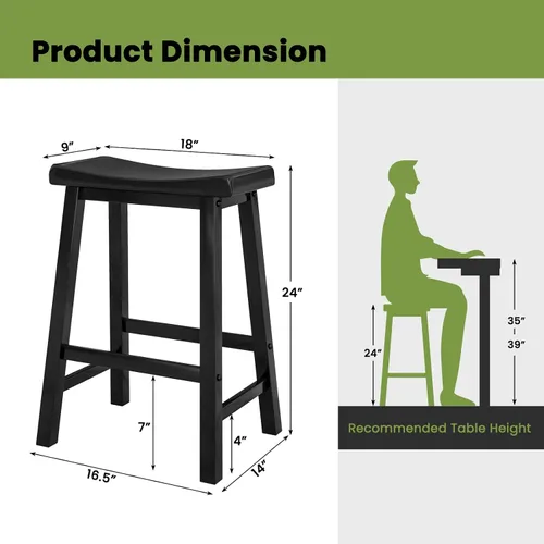 Vista 3 de COSTWAY Juego de 2 taburetes de silla de montar de 24 pulgadas de altura de mostrador con patas de madera maciza y reposapiés, taburetes modernos