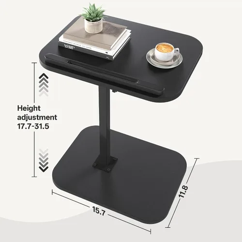 Vista 2 de Mesa de bandeja de TV, bandeja para reposabrazos lateral de sofá, altura ajustable, abatible, mesa auxiliar de aperitivos con giro de 360° e Negro