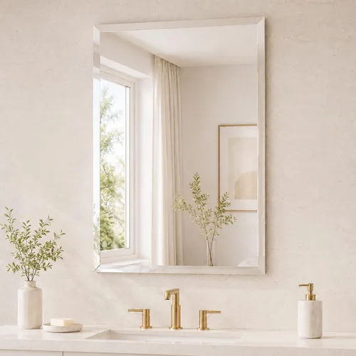 Vista 10 de Paneles de espejo de corte personalizado a tu tamaño exacto – Vidrio sin marco de 1/4 o 1/8 pulgadas de grosor para pared de baño, tocador