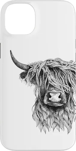 Vista 15 de iPhone 16 Highland Cow - Hand Drawn Illustration Case