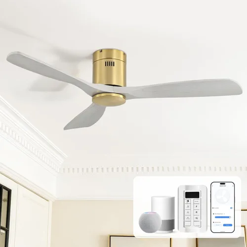 Vista 17 de Sofucor Ventilador de techo inteligente de madera de bajo perfil de 52 negro + marrón