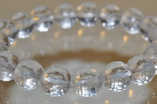 Vista 2 de Bella-gems Pulsera elástica redonda facetada de cuarzo con cristal de roca transparente de 0.394in 19 cuentas A1362