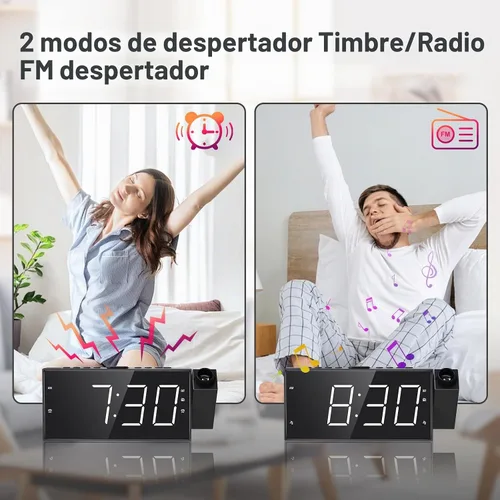 Vista 3 de Radio reloj despertador con visualización LED de 1.8 pulgadas, de carga USB, alarma dual, respaldo de batería (Versión actualizada) Mesqool AM/FM