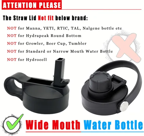 Vista 4 de Tapa de boquilla para botellas de agua Hydroflask de boca ancha, tapas de popote de repuesto para botella de agua Hydro Flask de boca ancha de 32