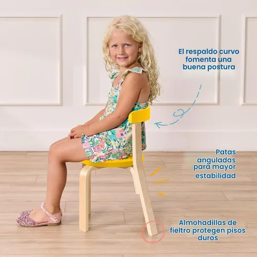 Vista 4 de ECR4Kids Juego de mesa de madera curvada y silla con respaldo curvo, muebles para niños, surtidos, 5 piezas