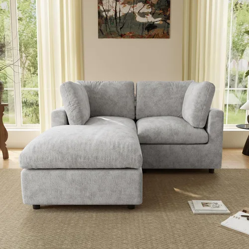 Vista 27 de Sofá modular de nube seccional, moderno sofá en forma de L con otomana, 100 pulgadas, 3 plazas de felpilla para asiento profundo para sala de estar