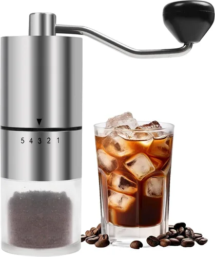 Vista 8 de Molinillo de café manual con muela de cerámica para espresso, prensa francesa, 5 ajustes ajustables, molinillo manual con muela incorporada