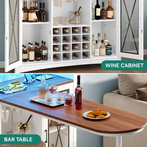 Vista 5 de YITAHOME Mini unidad de bar para el hogar con luz LED y gabinete de bar de vino, mesa de bar grande de altura alta con estante para vinos, estación