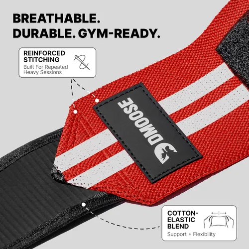 Vista 6 de DMoose Fitness Elbow Wraps for Weightlifting (Pair) - 40'' Adjustable Strap for Gym Workout & Bench Press, Compression Elbow Sleeves for Tendonitis