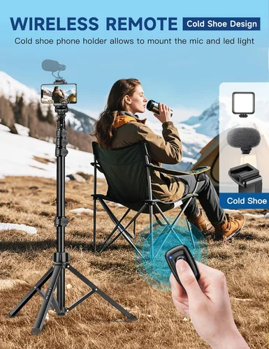 Vista 6 de Soporte de trípode para teléfono, trípode de teléfono celular de 85 pulgadas de alto para iPhone con control remoto de cuello de cisne, soporte