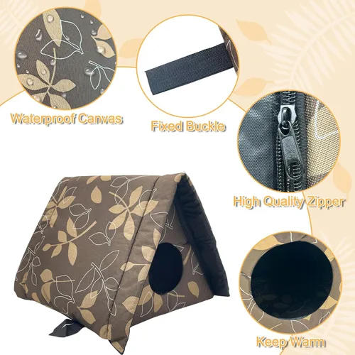 Vista 2 de Fhiny Refugio para Gatos Callejeros, Casa Impermeable para Gatos de Exterior Plegable Cueva Cálida para Mascotas para Invierno Cama de Tienda