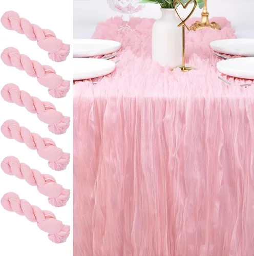 Vista 13 de Camino de mesa de estopilla para el día de San Valentín, 10 pies, estilo bohemio, gasa rústica, camino de mesa para baby shower, boda, fiesta