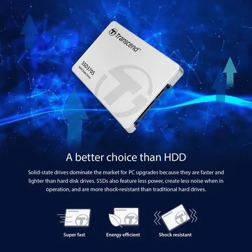 Vista 7 de Transcend 256GB MLC SATA III 6Gb/s 2.5" unidad de estado sólido 370 (TS256GSSD370S)