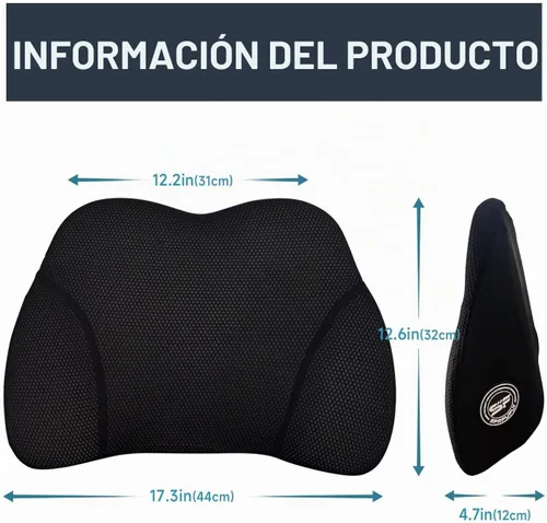 Vista 2 de SPRFUFLY Realmente Increíble Almohada de Soporte Lumbar para Asiento de Automóvil - Espuma Viscoelástica Pura con Funda Extraíble Transpirable Negro
