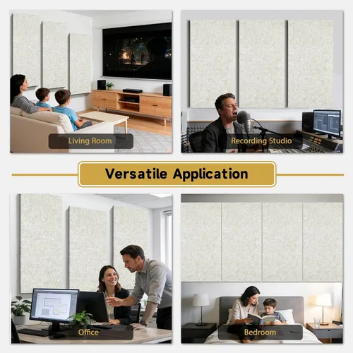 Vista 7 de 6 piezas de paneles acústicos, 47.2" x 23.6" Paneles autoadhesivos a prueba de sonido para pared, paneles de absorción de ruido de alta densidad