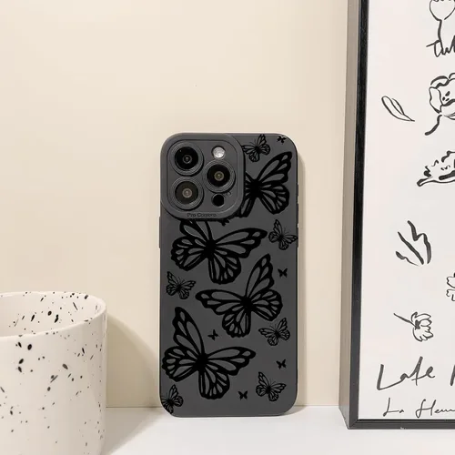 Vista 4 de Lovmooful Funda para iPhone 13 Pro Max, diseño negro, mariposas grandes Big Butterfly