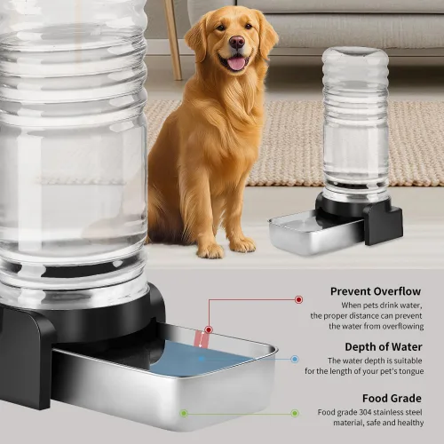 Vista 6 de Marchul - Dispensador de agua para gatos de 1 galón, comedero automático para perros con gravedad, dispensador de agua con 3 filtros, dispensador