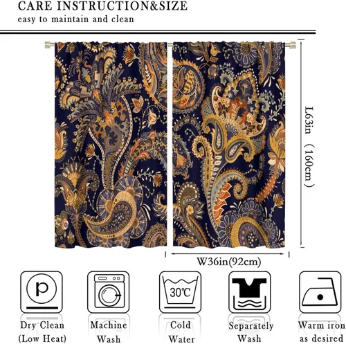 Vista 74 de Cortinas opacas con estampado de flores de cachemira, estampado de cachemira sobre fondo blanco, para decoración del hogar, cocina, restaurante