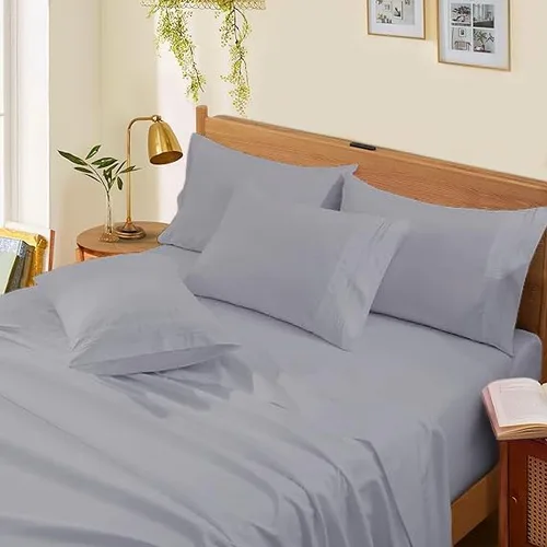 Vista 20 de Sábanas de cama tamaño Queen – 21 pulgadas de profundidad – Juego de 4 sábanas 100% algodón egipcio, rayas plateadas, de lujo, súper suavidad